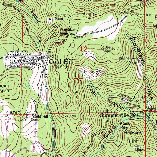 Topographic Map of Bellvue Mine, CO
