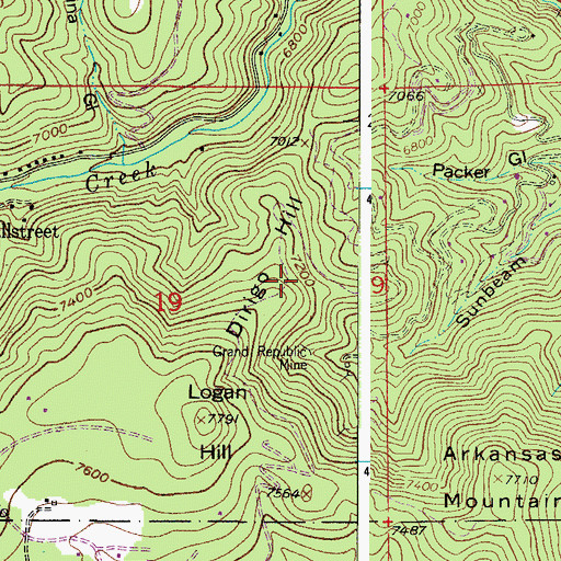 Topographic Map of Evening Star Mine, CO