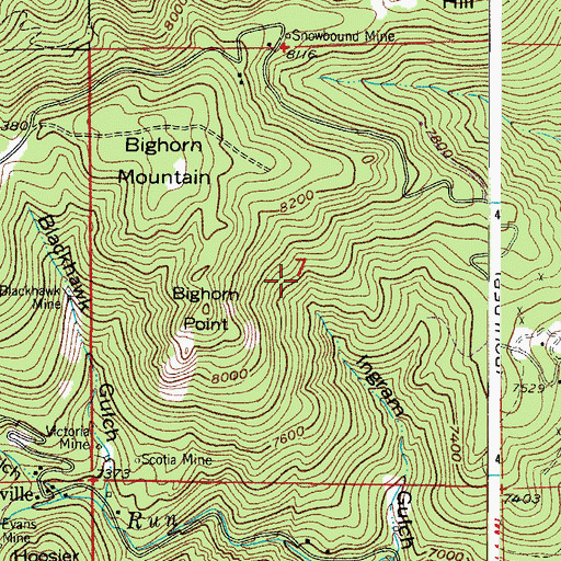 Topographic Map of Gillespie and Big John Mine, CO