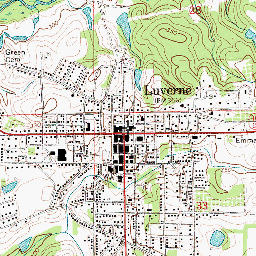 Topographic Map of Luverne Post Office, AL