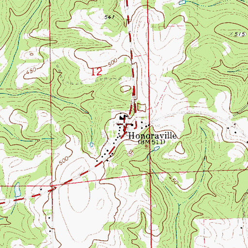 Topographic Map of Honoraville Post Office, AL
