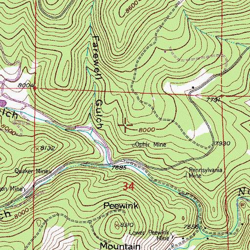 Topographic Map of Misers Dream Mine, CO