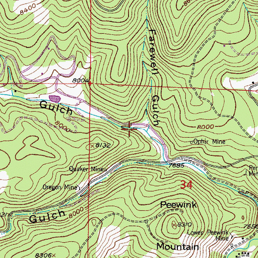 Topographic Map of Peewink Mine, CO