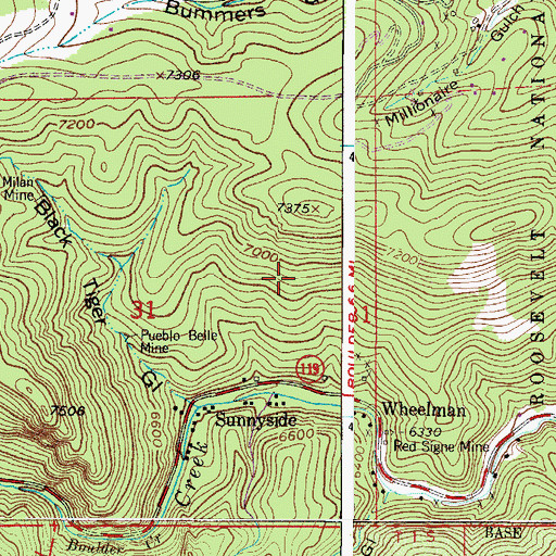 Topographic Map of Red Sign Mine, CO