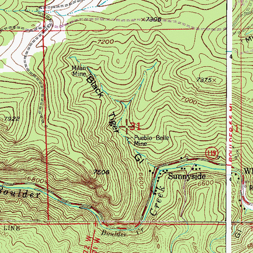 Topographic Map of Horseshoe Comstock Holland Roxbury Mine, CO