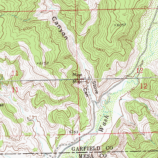 Topographic Map of Stove Canyon Mine, CO