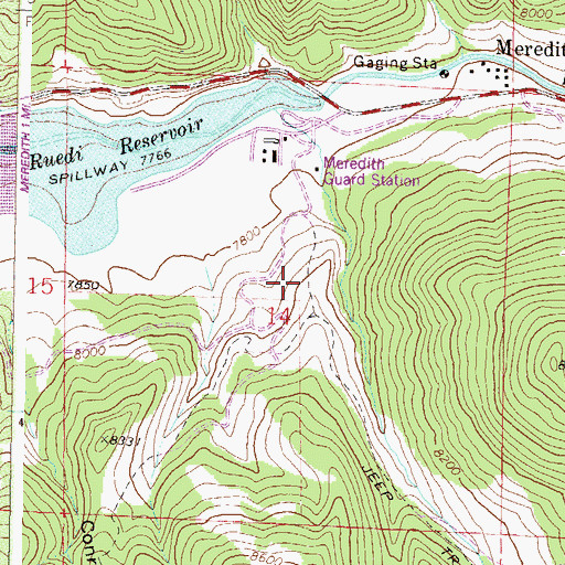Topographic Map of Meredith Mine, CO