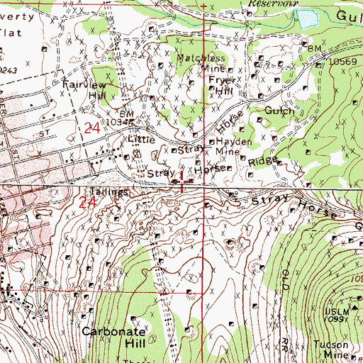 Topographic Map of Tarshish Mine, CO