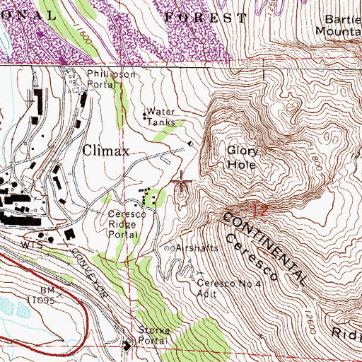 Topographic Map of Climax Mine, CO