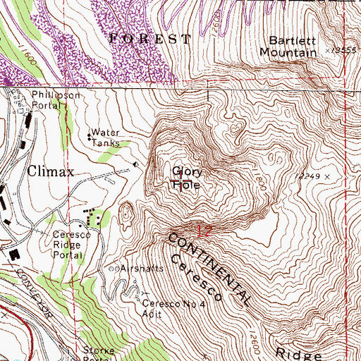Topographic Map of Climax Surface Mine, CO