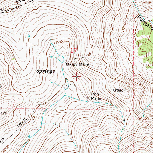 Topographic Map of Beaver Creek Iron Mine, CO