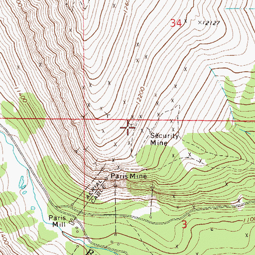 Topographic Map of Great West Mine, CO