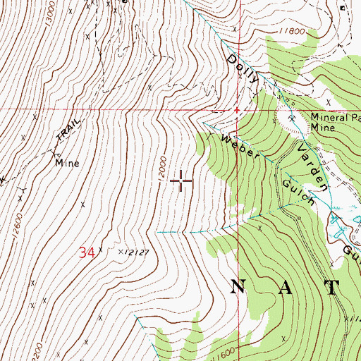 Topographic Map of Harrisburg and Gettysburg Mine, CO