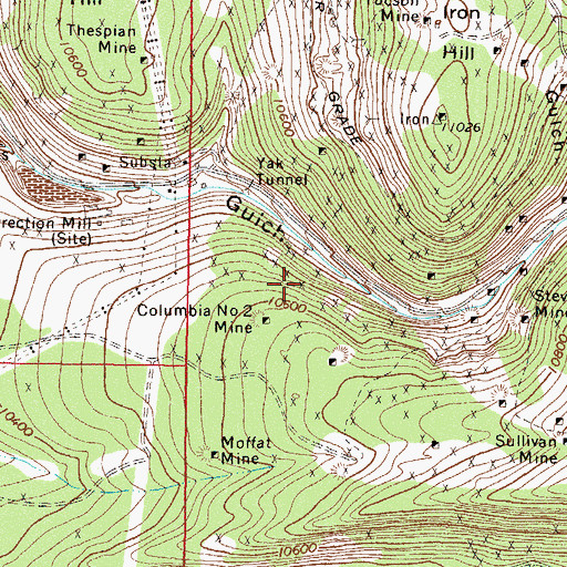 Topographic Map of Columbia Tunnel Mine, CO