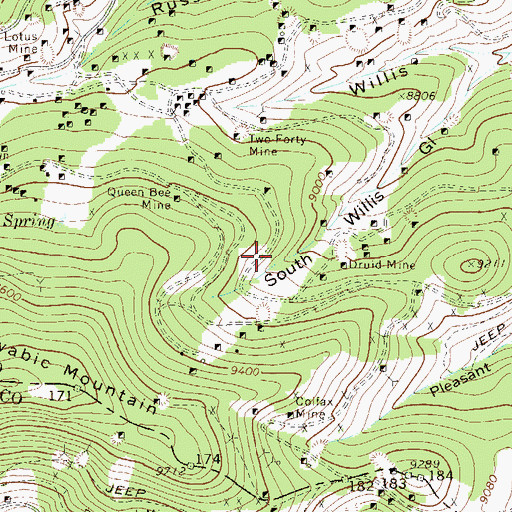 Topographic Map of Willis Gulch Shaft Mine, CO