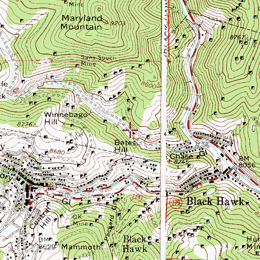 Topographic Map of Becker-Bates Mine, CO