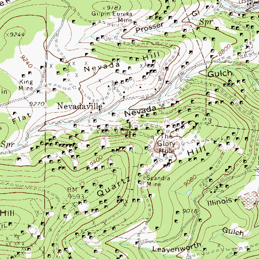 Topographic Map of Burroughs Mine, CO