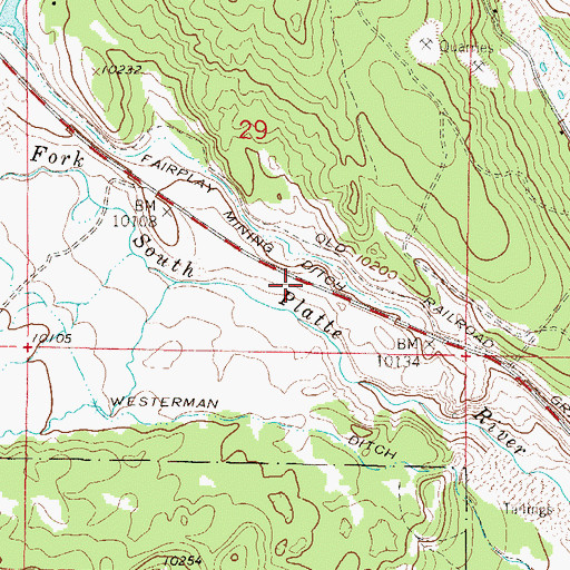 Topographic Map of Platte River Placers Mine, CO
