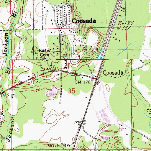 Topographic Map of Coosada Post Office, AL