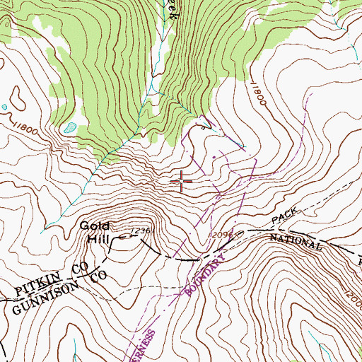 Topographic Map of Gold Hill Tunnel Mine, CO