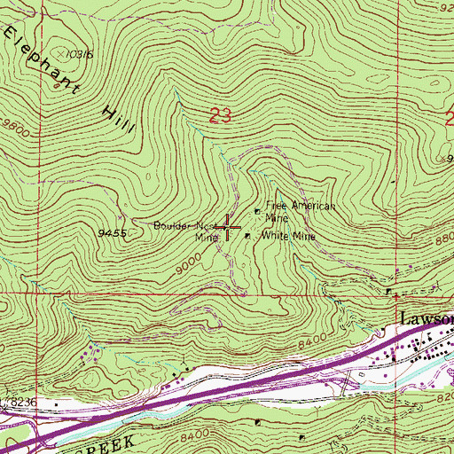 Topographic Map of Bullion Mine, CO