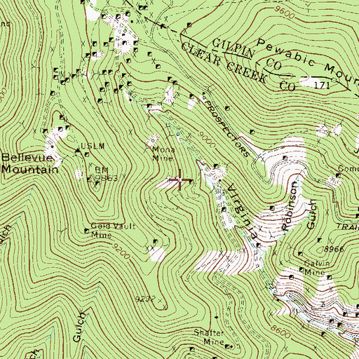 Topographic Map of Bald Eagle Mine, CO