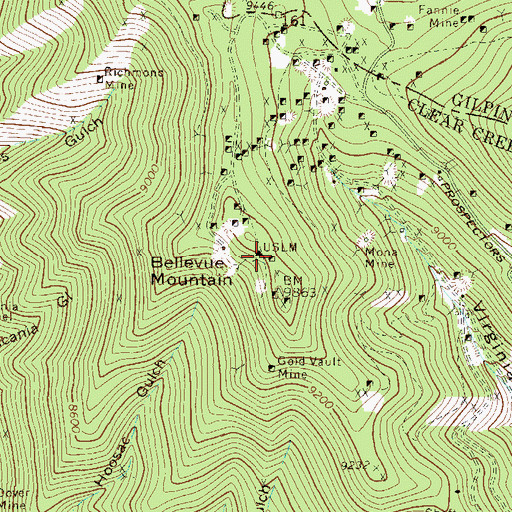 Topographic Map of Bellevue Shaft Mine, CO