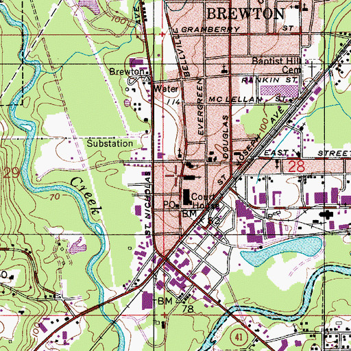 Topographic Map of Brewton Post Office, AL