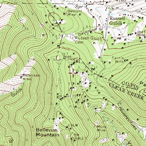 Topographic Map of Castleton Shaft Mine, CO