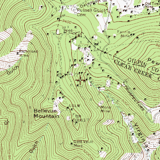 Topographic Map of Grover Cleveland Shaft Mine, CO