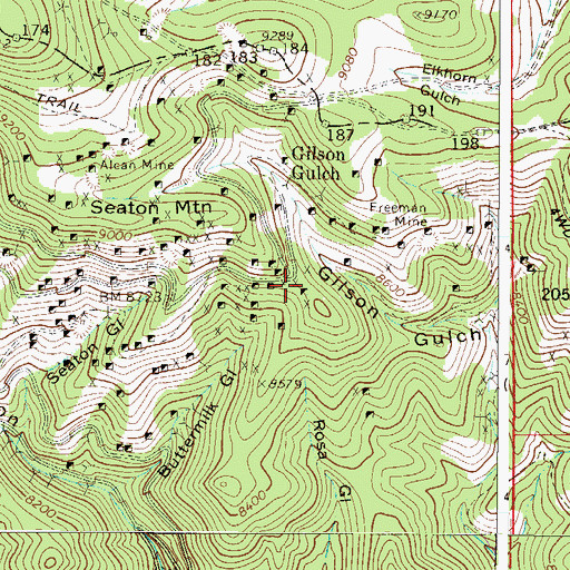 Topographic Map of Harpoon Mine, CO