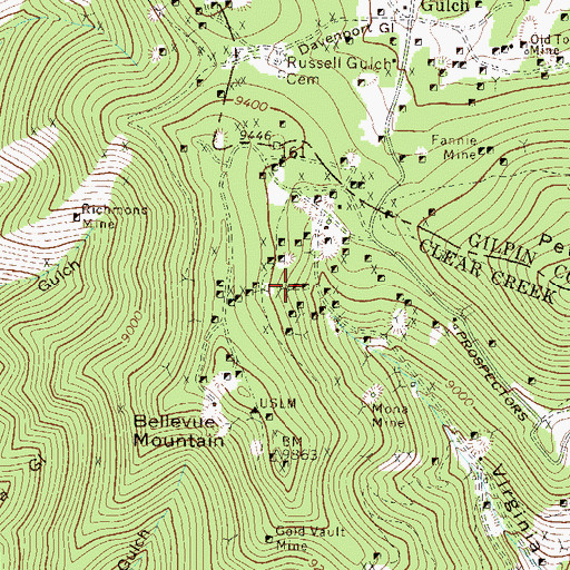 Topographic Map of Hot Pot Shaft Mine, CO