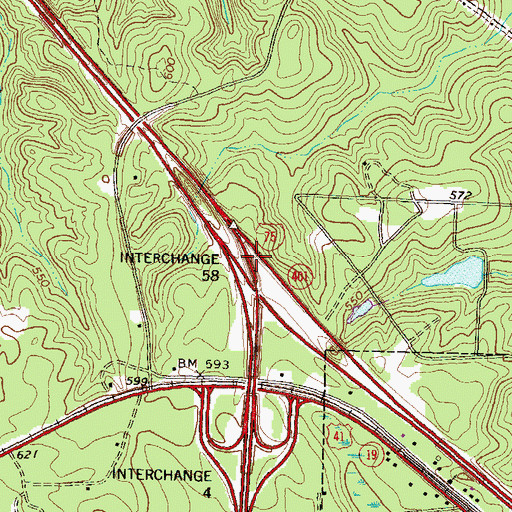 Topographic Map of Exit 58, GA