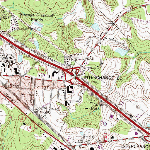 Topographic Map of Exit 61, GA