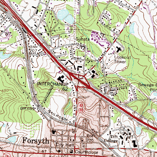 Topographic Map of Exit 62, GA
