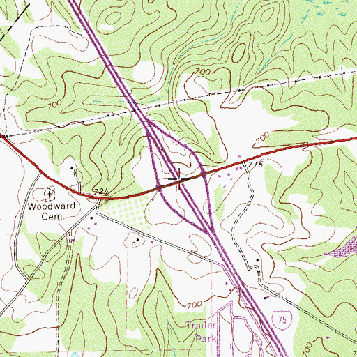 Topographic Map of Exit 67, GA