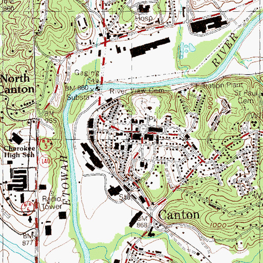 Topographic Map of Canton Commerical Historic District, GA