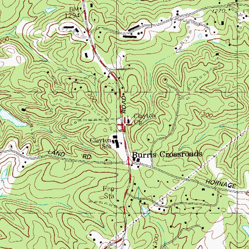 Topographic Map of Clayton Church, GA
