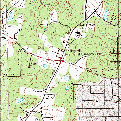Topographic Map of Oak Grove, GA
