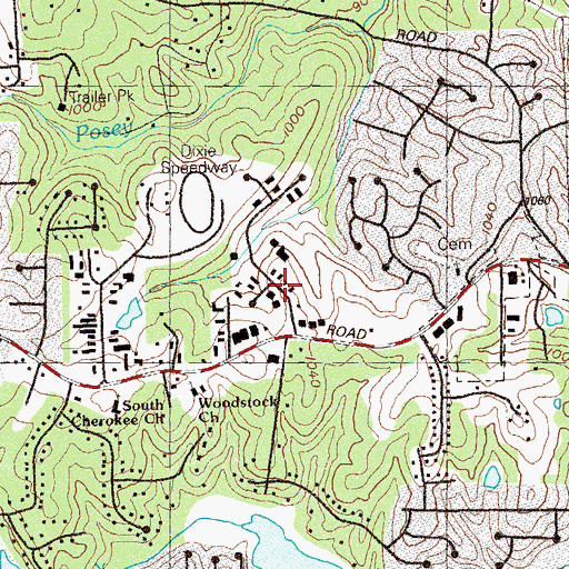 Topographic Map of South Cherokee Industrial Park, GA