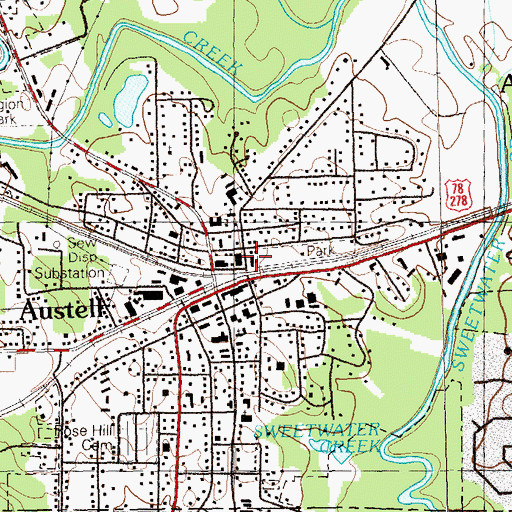 Topographic Map of Austell City Hall, GA