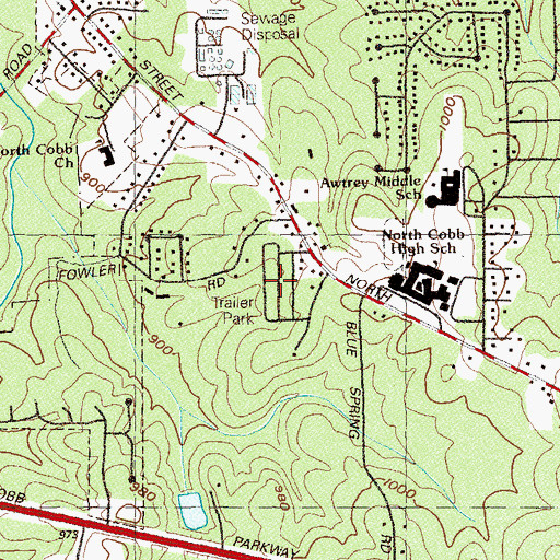 Topographic Map of Blue Springs Village Mobile Home Park, GA