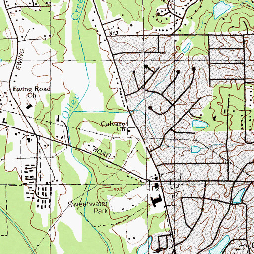 Topographic Map of Calvary Church, GA