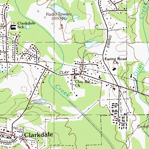 Topographic Map of Clay Road Church, GA