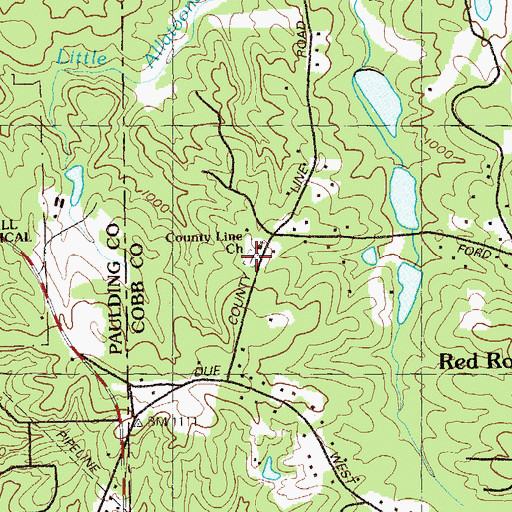 Topographic Map of County Line Cemetery, GA