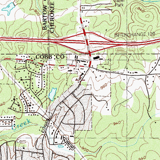 Topographic Map of Cowan Cemetery, GA