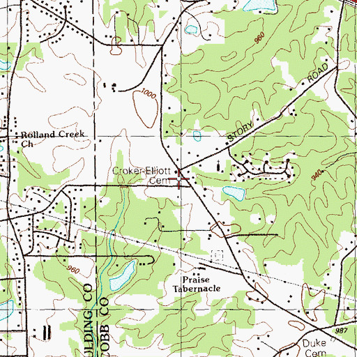 Topographic Map of Crocker-Elliott Cemetery, GA