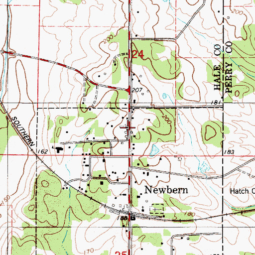 Topographic Map of Newbern Post Office, AL