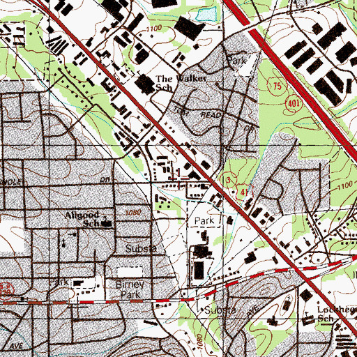 Topographic Map of Custer Street Cemetery, GA