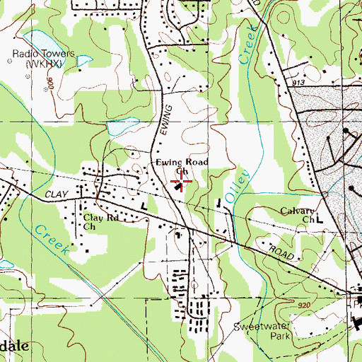 Topographic Map of Ewing Road Church, GA